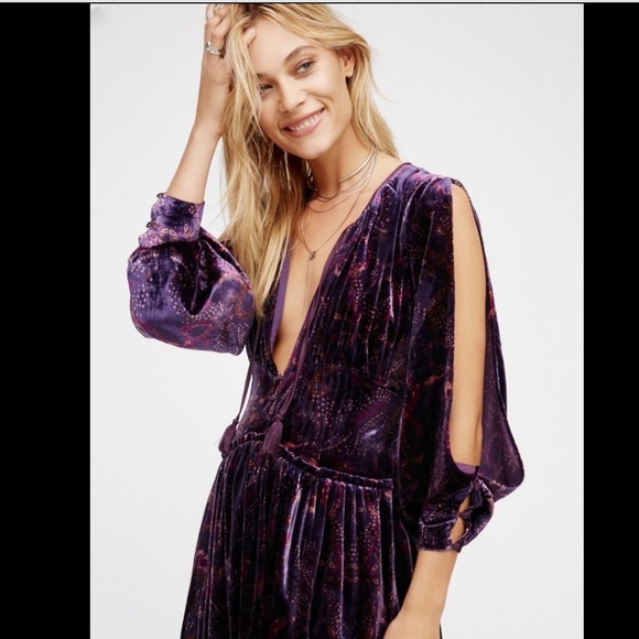 Free People Printed Velvet Swing Bottom Dress 6 - Picture 4 of 5